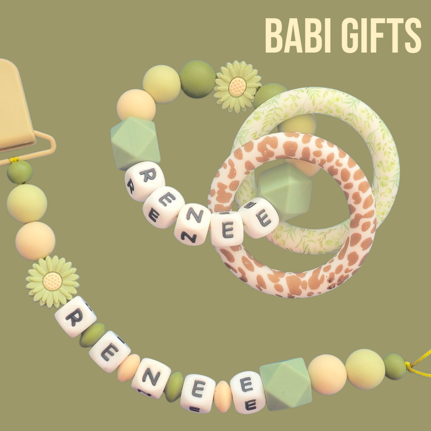 Daisy Dummy Clip – Sage & Natural Tones, Personalised