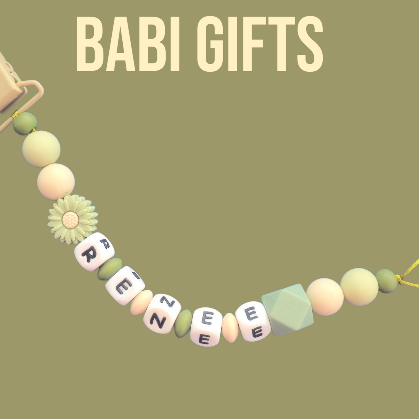 Daisy Dummy Clip – Sage & Natural Tones, Personalised