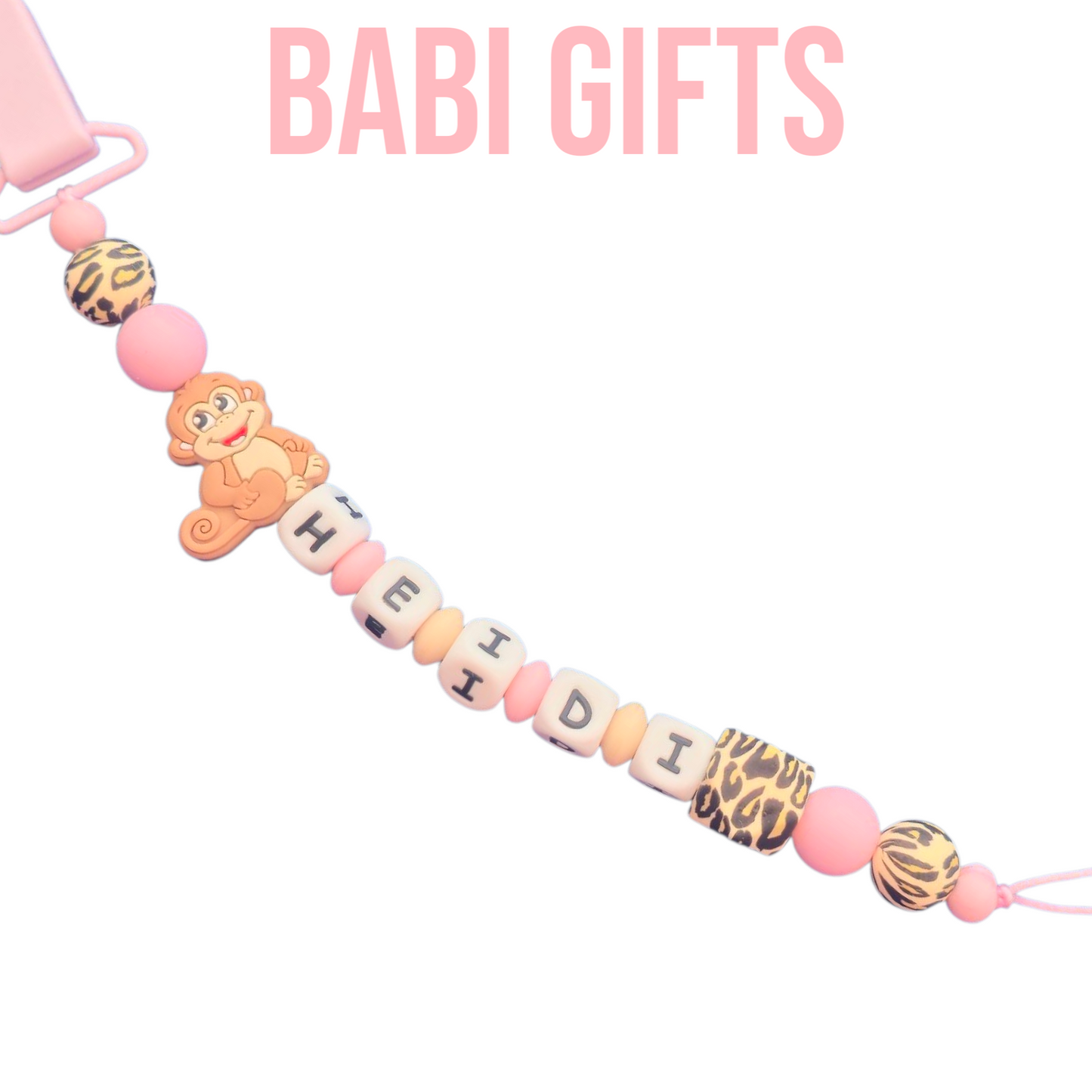 Monkey Jungle Dummy Clip & Teether – Leopard & Pink Gift
