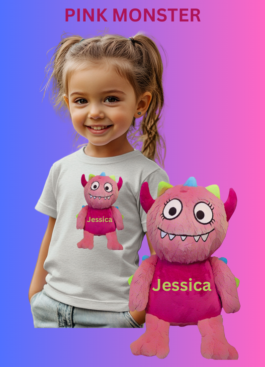 Tummi Bear® Pink Monster & T-Shirt Set – Personalised