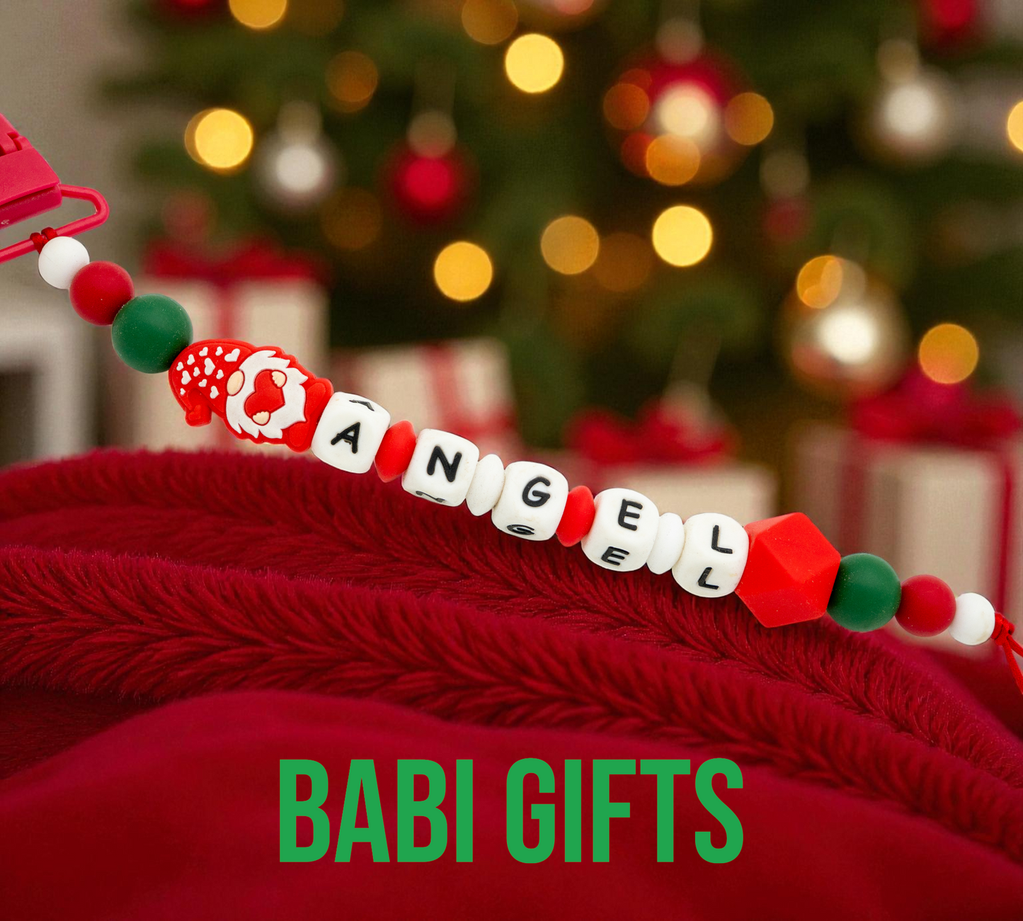 Christmas Gonk Dummy Clip and Teether Set – Personalised Baby Gift