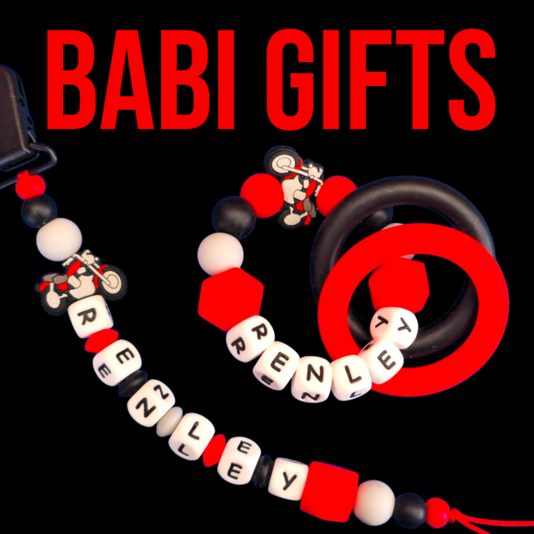 Motorbike Dummy Clip & Rattle Set – Personalised Gift
