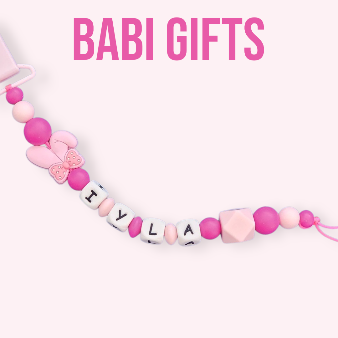 Bunny Ears Dummy Clip – Hot Pink Personalised Teether Set