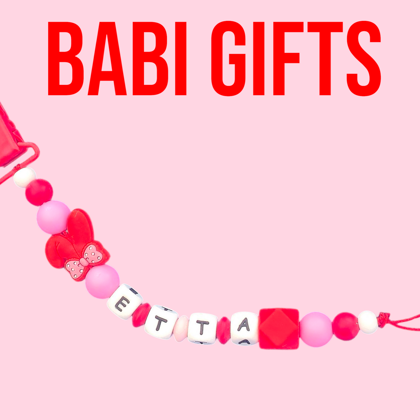 Red & Pink Bunny Ear Dummy Clip & Teether – Cute Baby Gift
