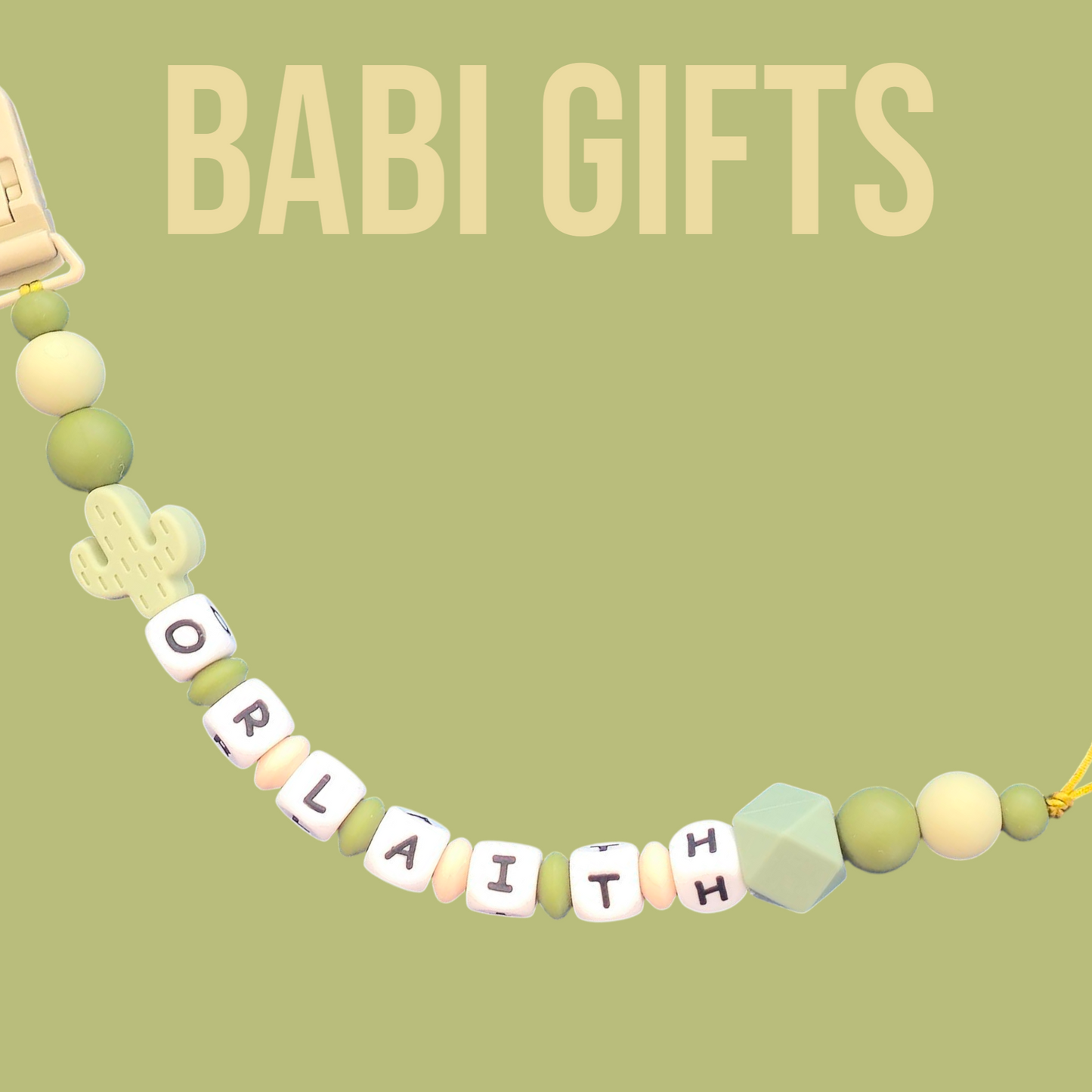 Sage Green Cactus Dummy Clip & Teether Set – Personalised