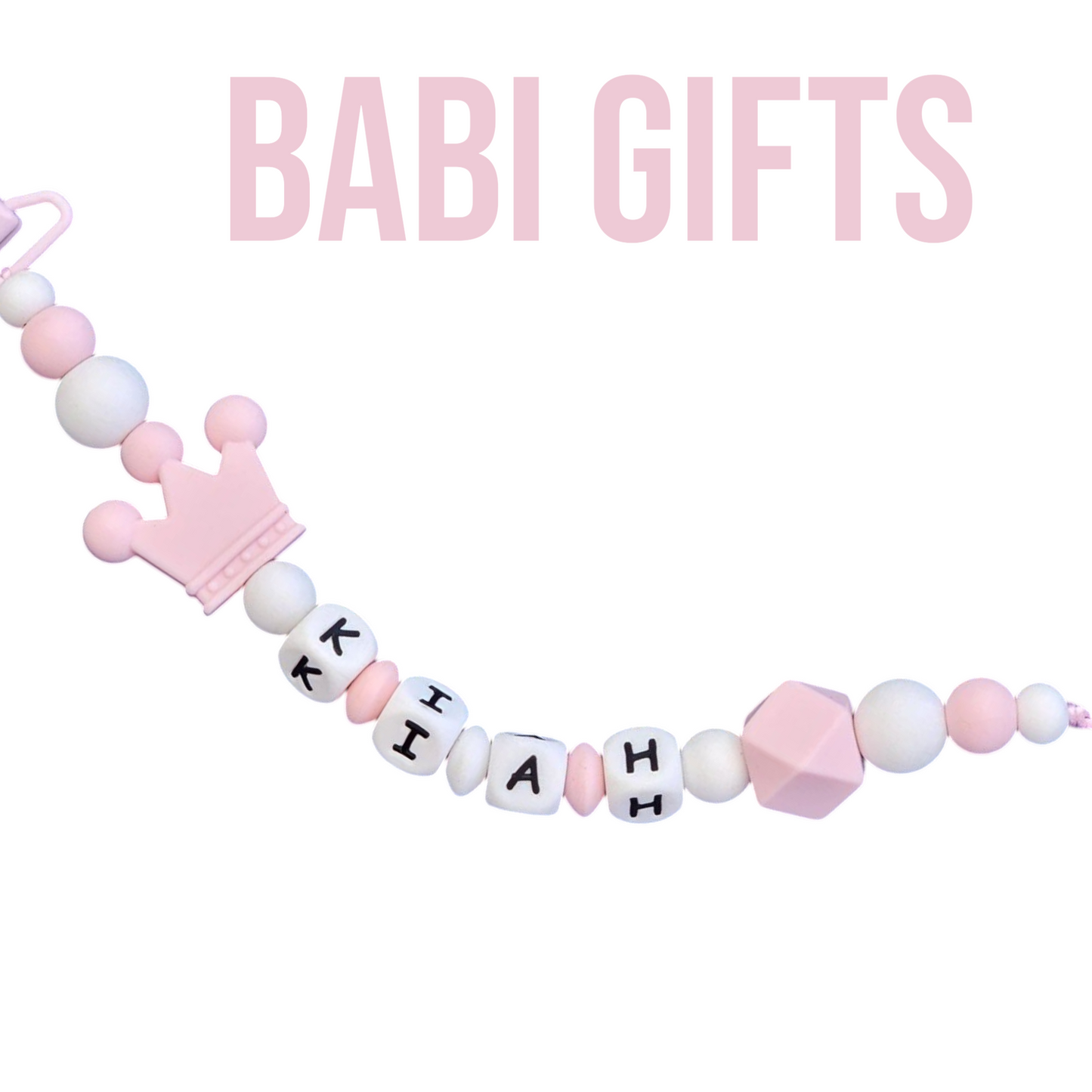 Pink Crown Dummy Clip – Personalised Baby Girl Gift