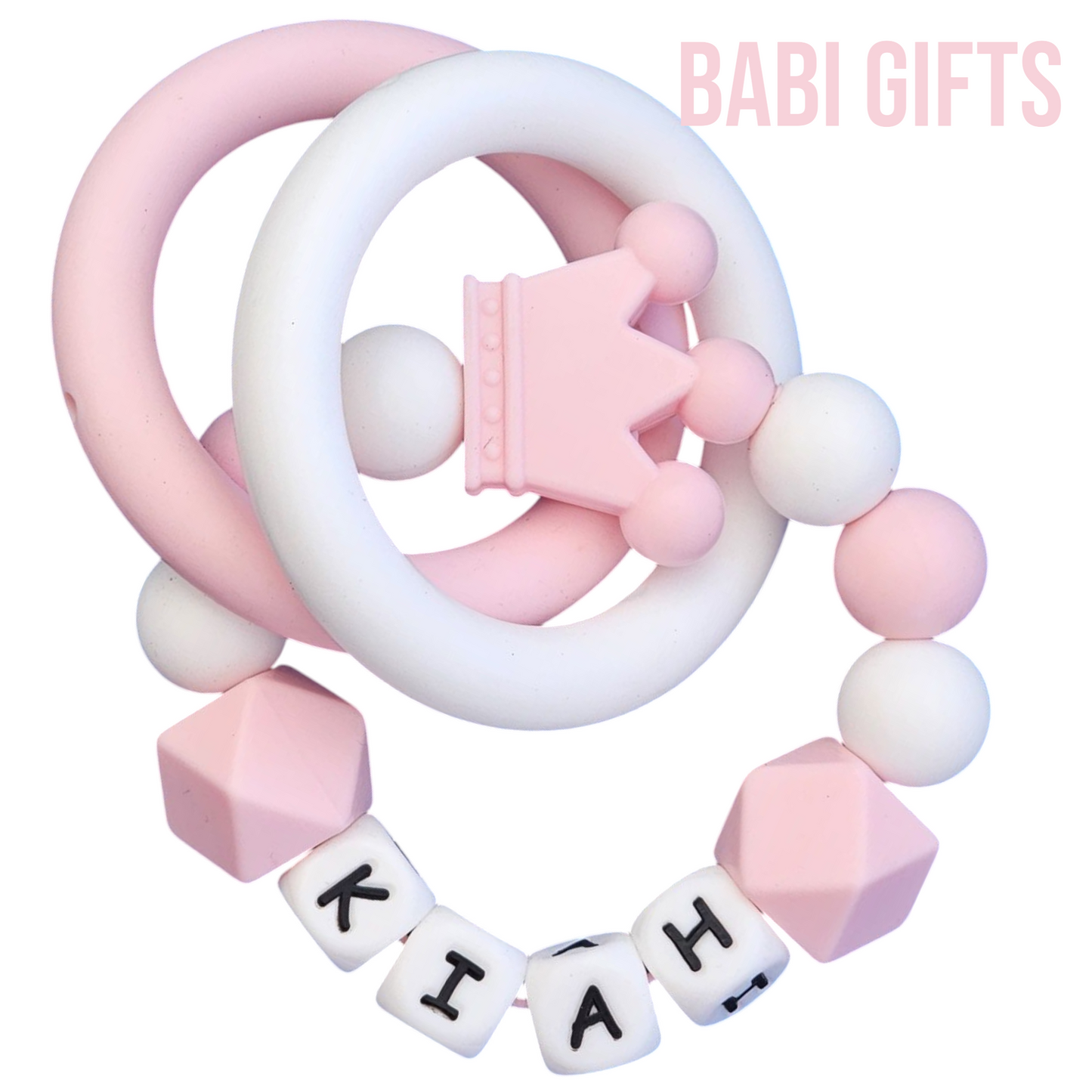 Pink Crown Dummy Clip – Personalised Baby Girl Gift