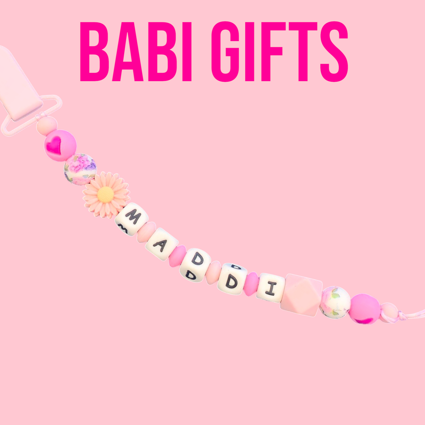 Pink Daisy Dummy Clip & Teether – Hot Pink Heart | Babi Gifts