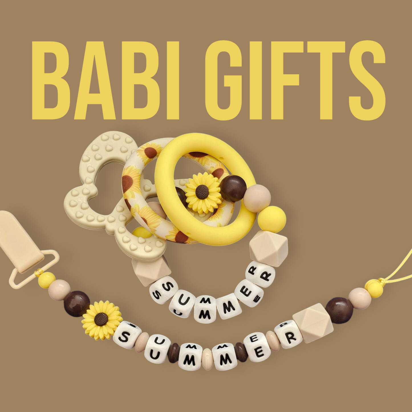Sunflower Dummy Clip – Yellow Premium Set Personalised