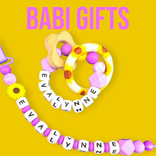 Yellow Daisy & Lilac Dummy Clip & Teether Set – Personalised