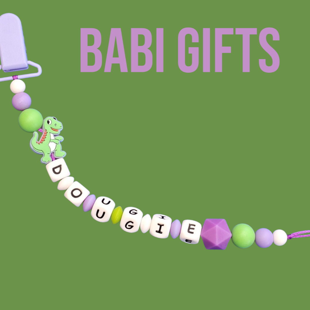 Green & Purple Dinosaur Dummy Clip & Teether Set