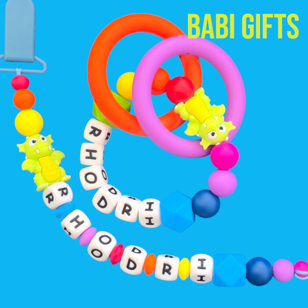 Green Dragon Dummy Clip & Teether – Personalised Gift