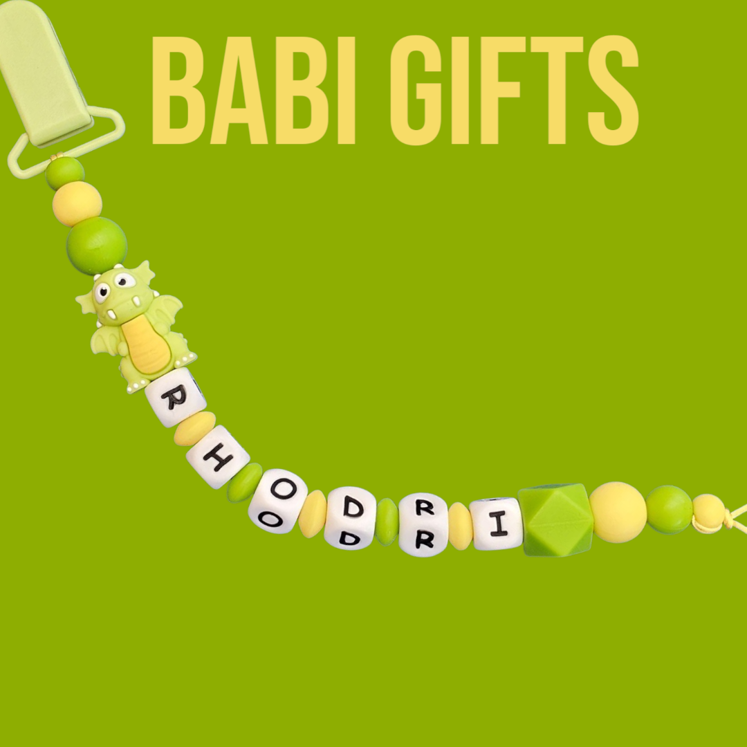 Personalised Roarsome Lime & Yellow Dragon Teether and Dummy Clip Set