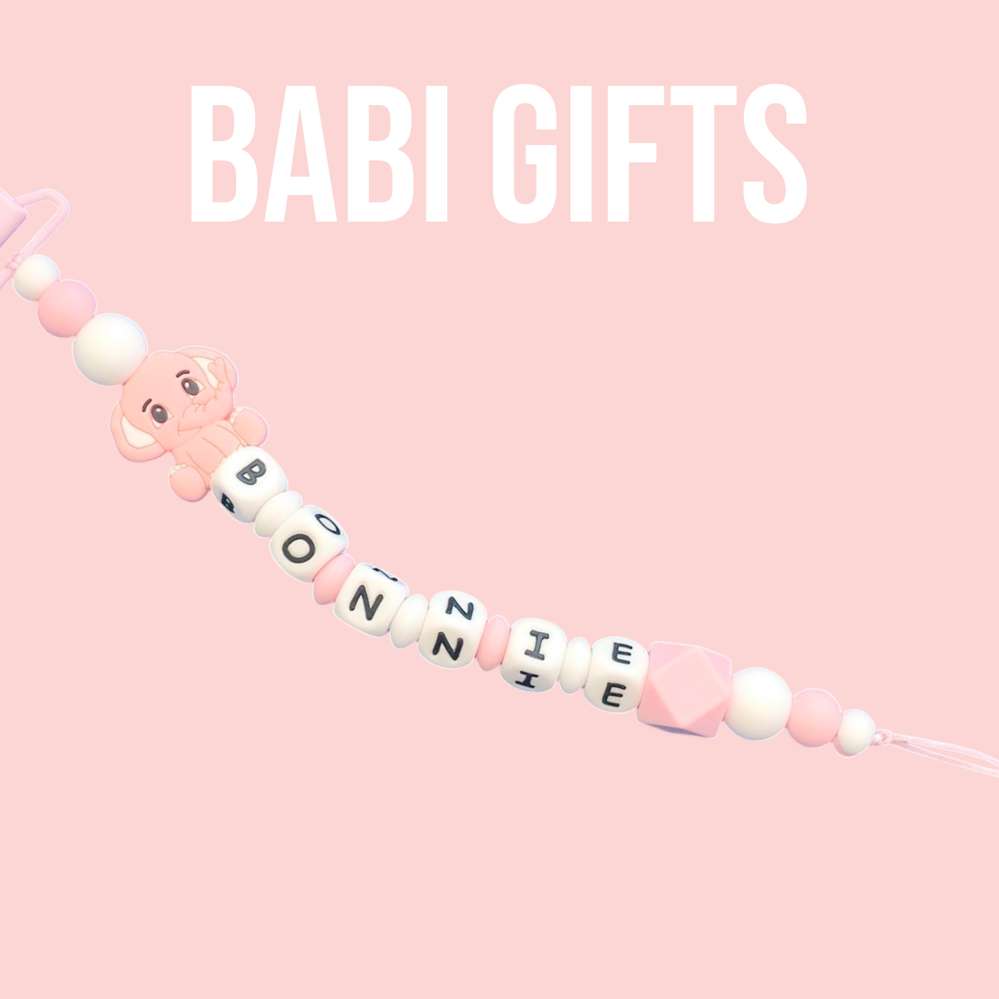 Pink Elephant Dummy Clip & Teether – Floral Accent Gift