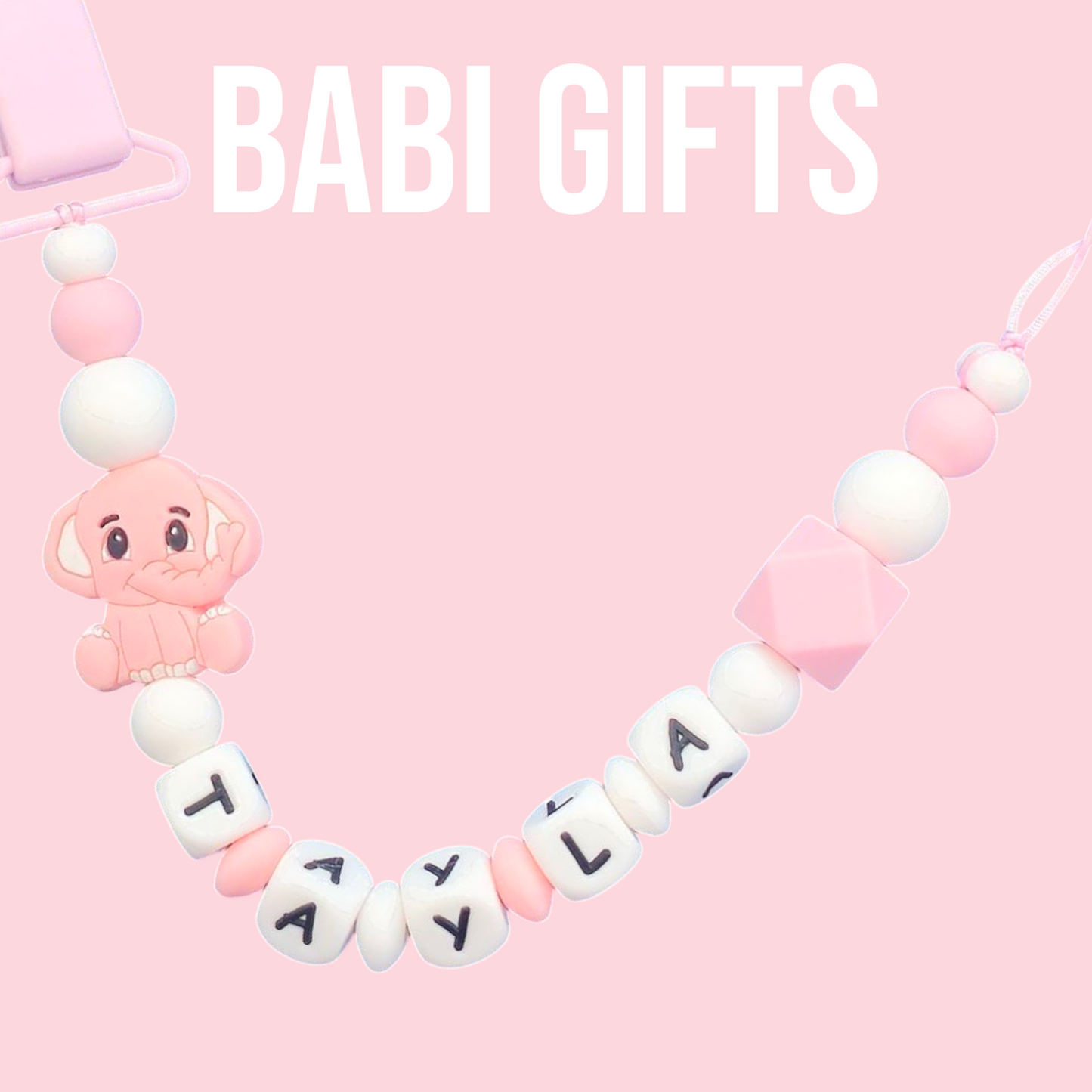 Pink Elephant Dummy Clip & Teether – Bold Baby Gift