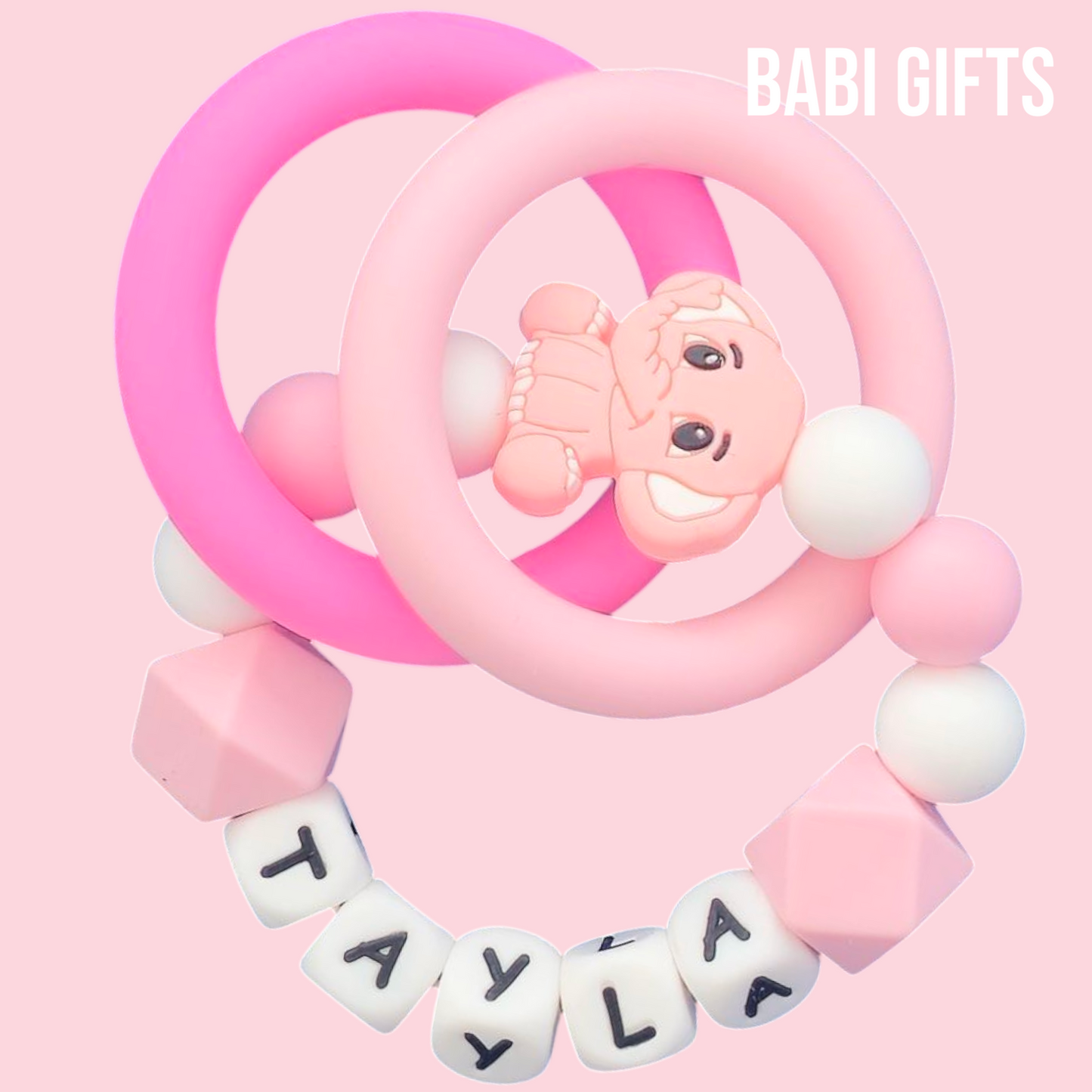 Pink Elephant Dummy Clip & Teether – Bold Baby Gift