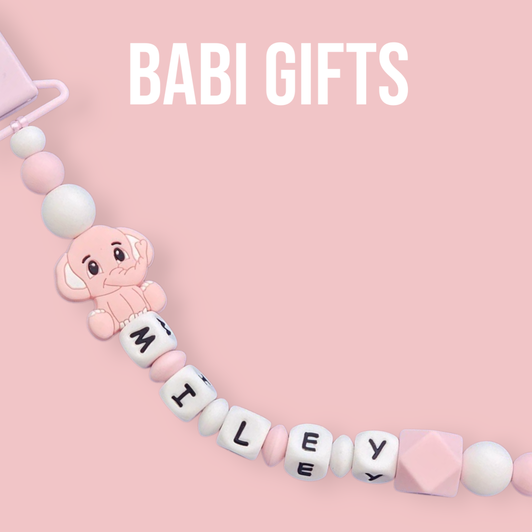 Elephant Dummy Clip – Pink & White Personalised Set