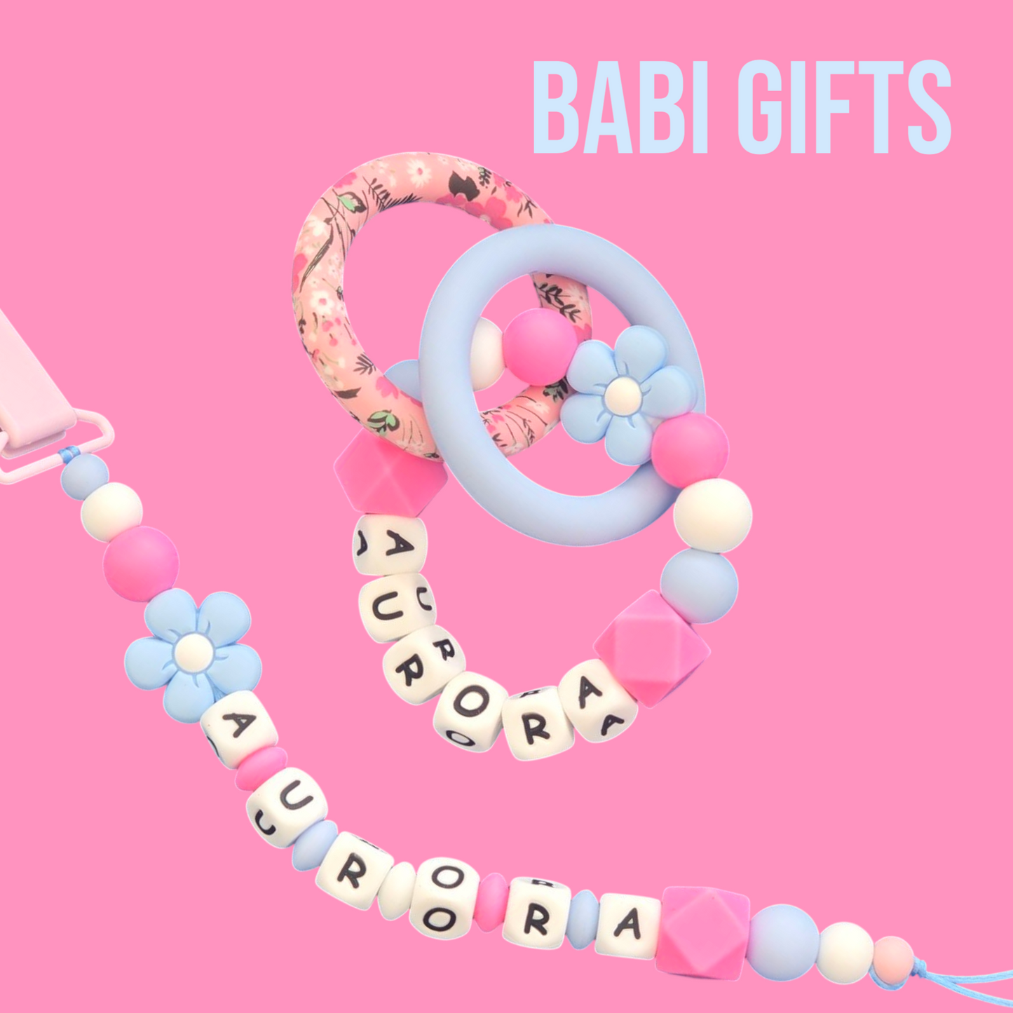 Aurora Dummy Clip & Teether – Blue & Pink Princess Gift