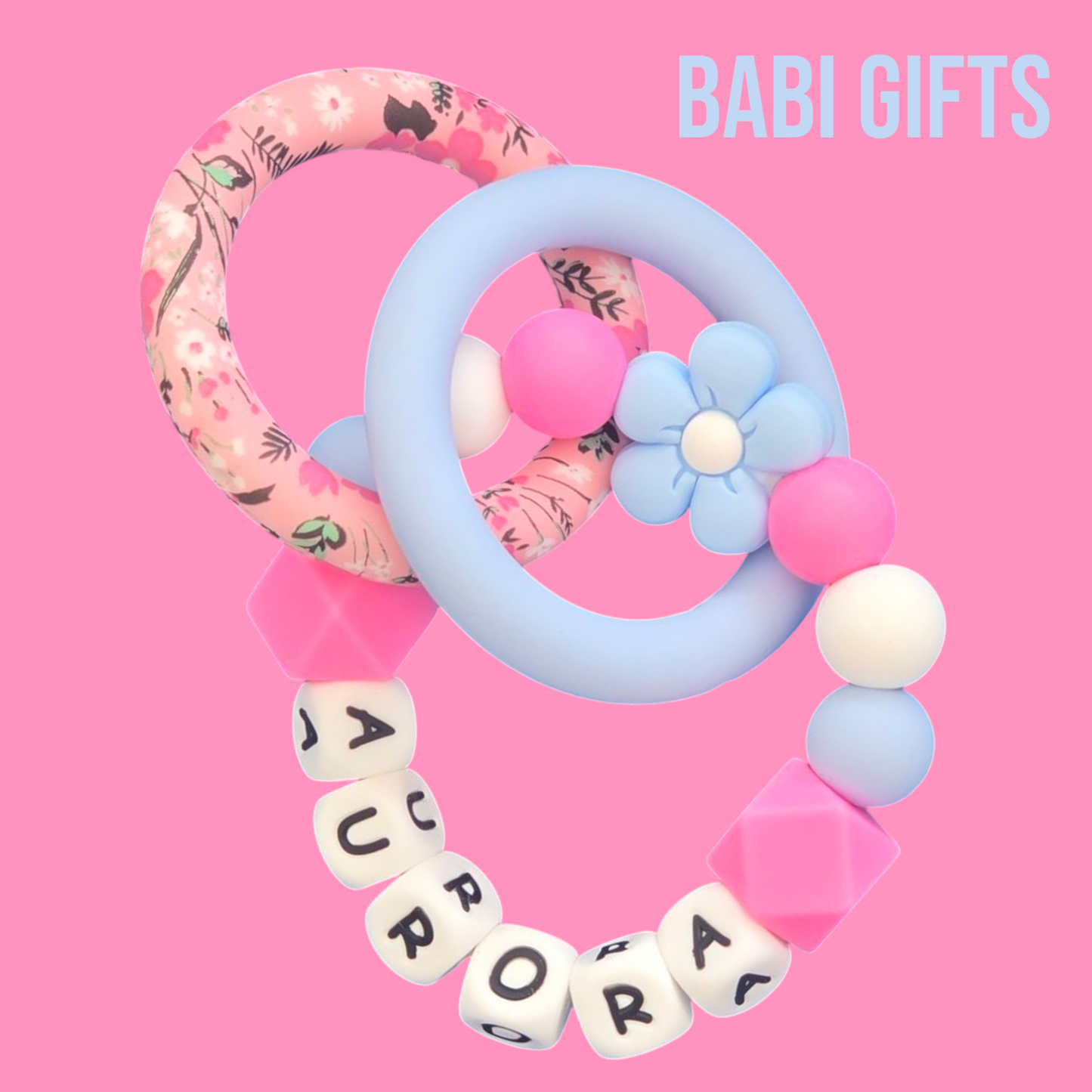 Aurora Dummy Clip & Teether – Blue & Pink Princess Gift