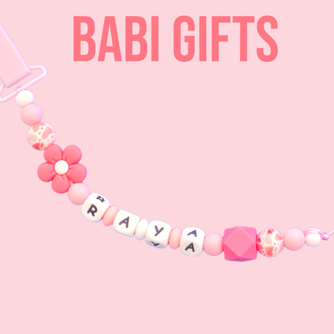 Dusky Pink Dummy Clip & Teether – Blush Floral Baby Gift