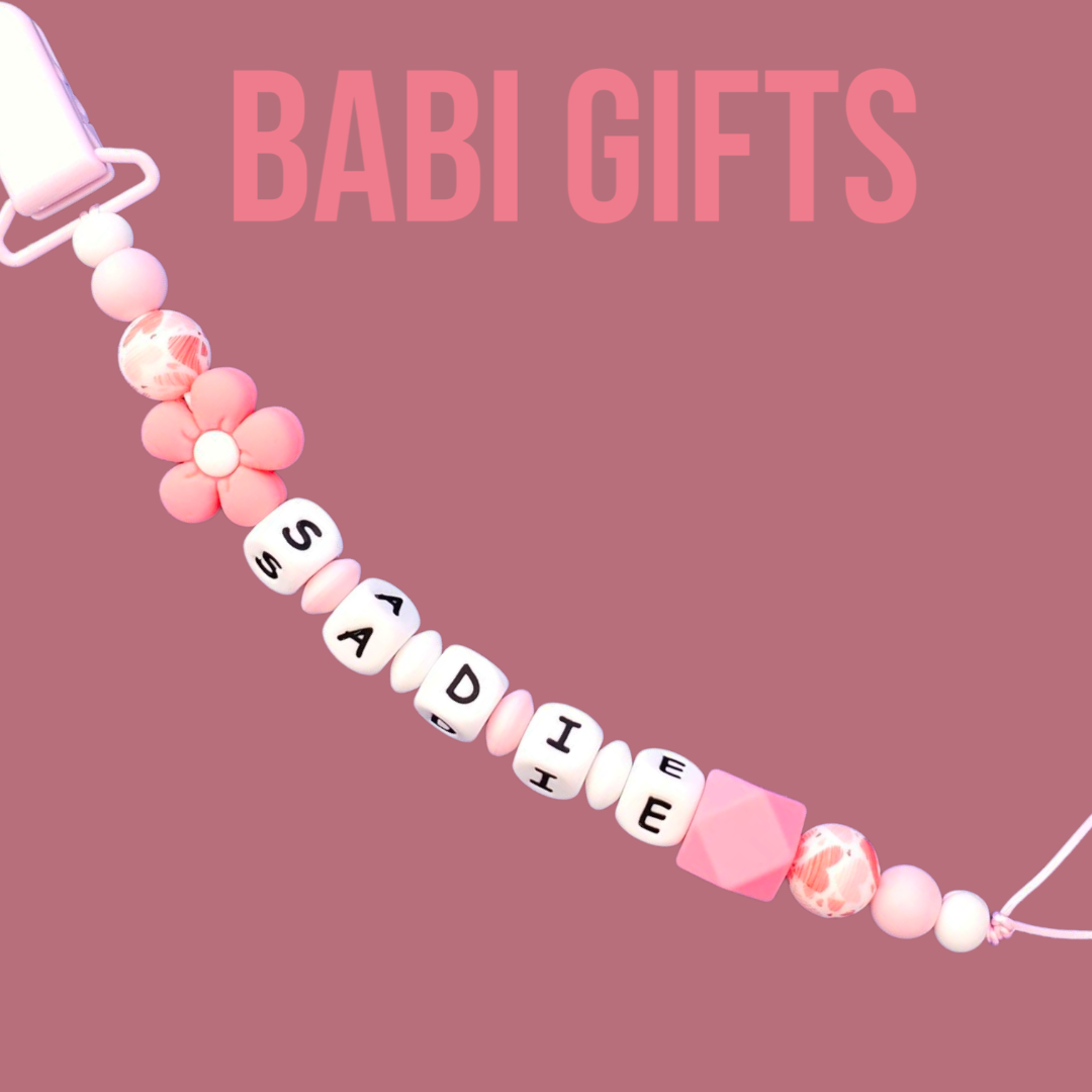 Flower Pink Personalised Dummy Clip & Teether Set