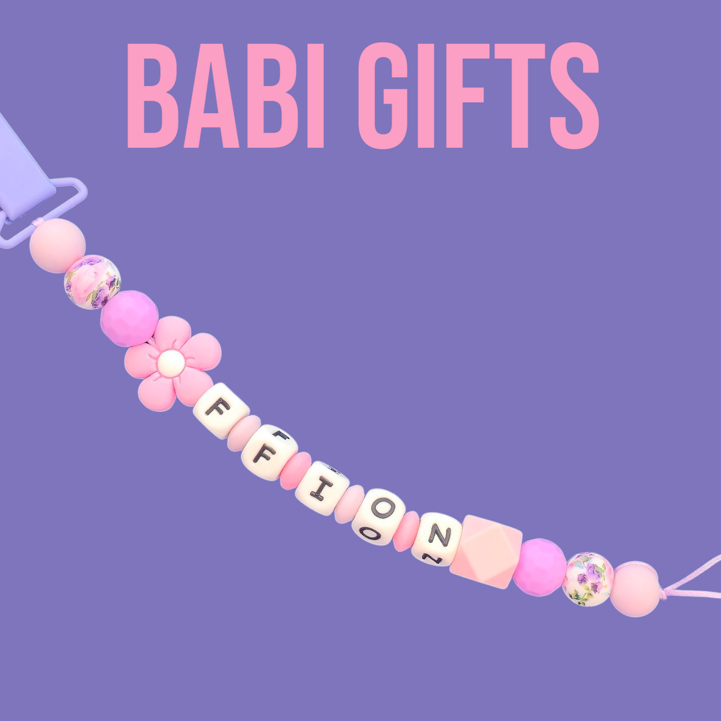 🌸 Floral Pink Flower Dummy Clip & Teether Set – Personalised Baby Girl Gift