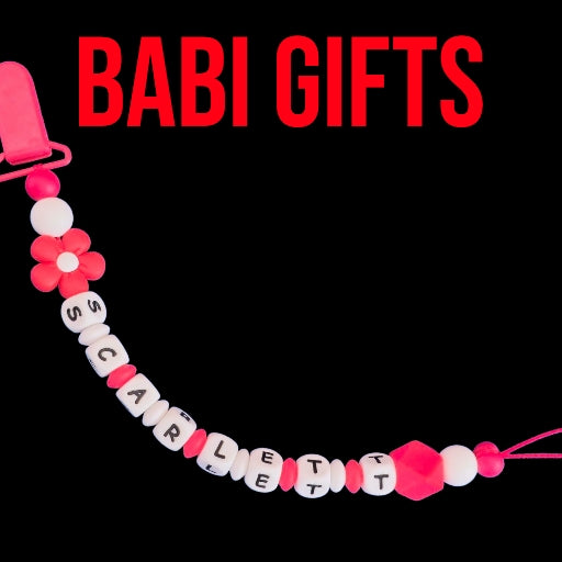 Red & White Flower Dummy Clip & Teether – Bold Baby Gift