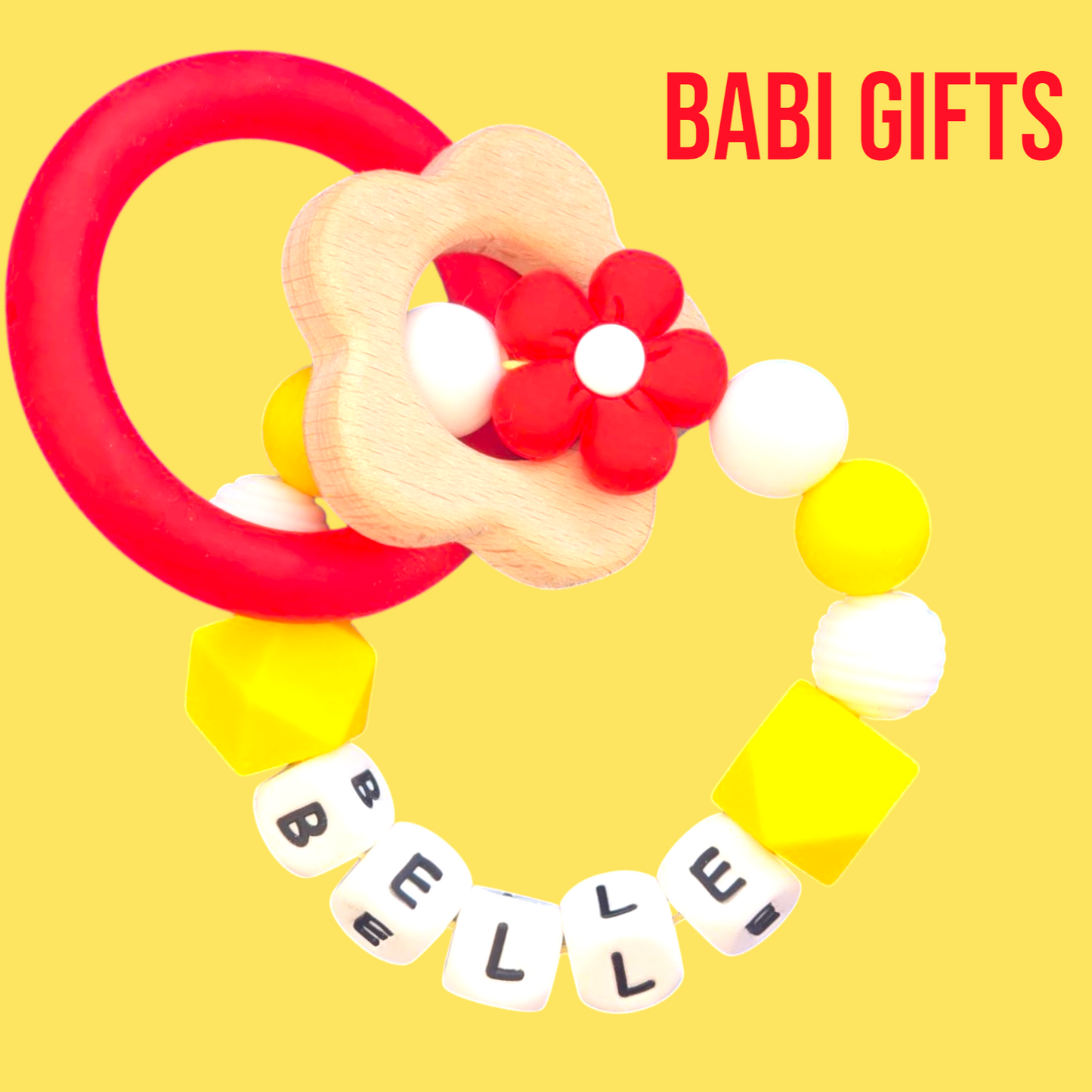Belle Dummy Clip & Teether – Red & Yellow Princess Gift