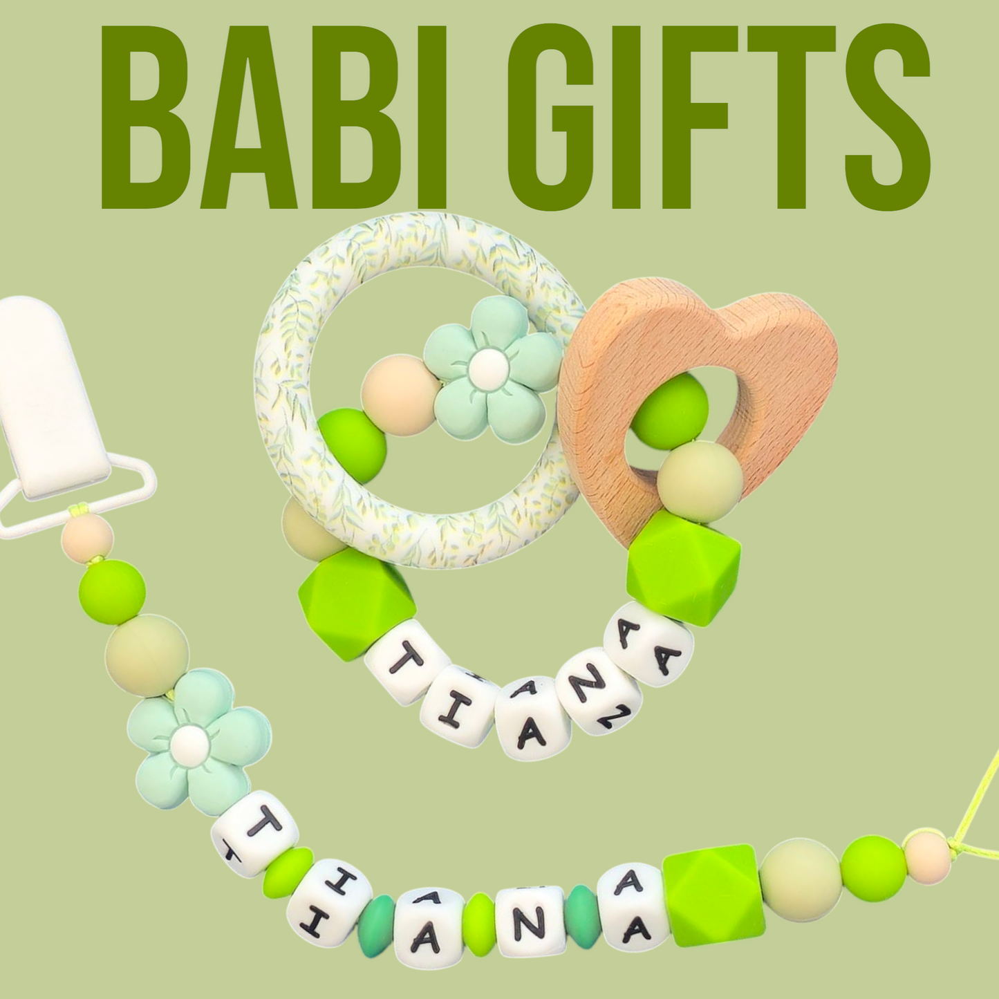 Tiana Dummy Clip & Teether – Green Floral Princess Gift
