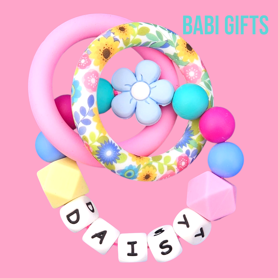 Floral Daisy Dummy Clip & Teether – With Butterfly Option
