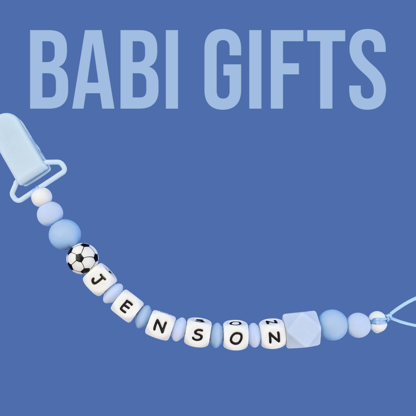 Football Dummy Clip – Blue Personalised Teether Set