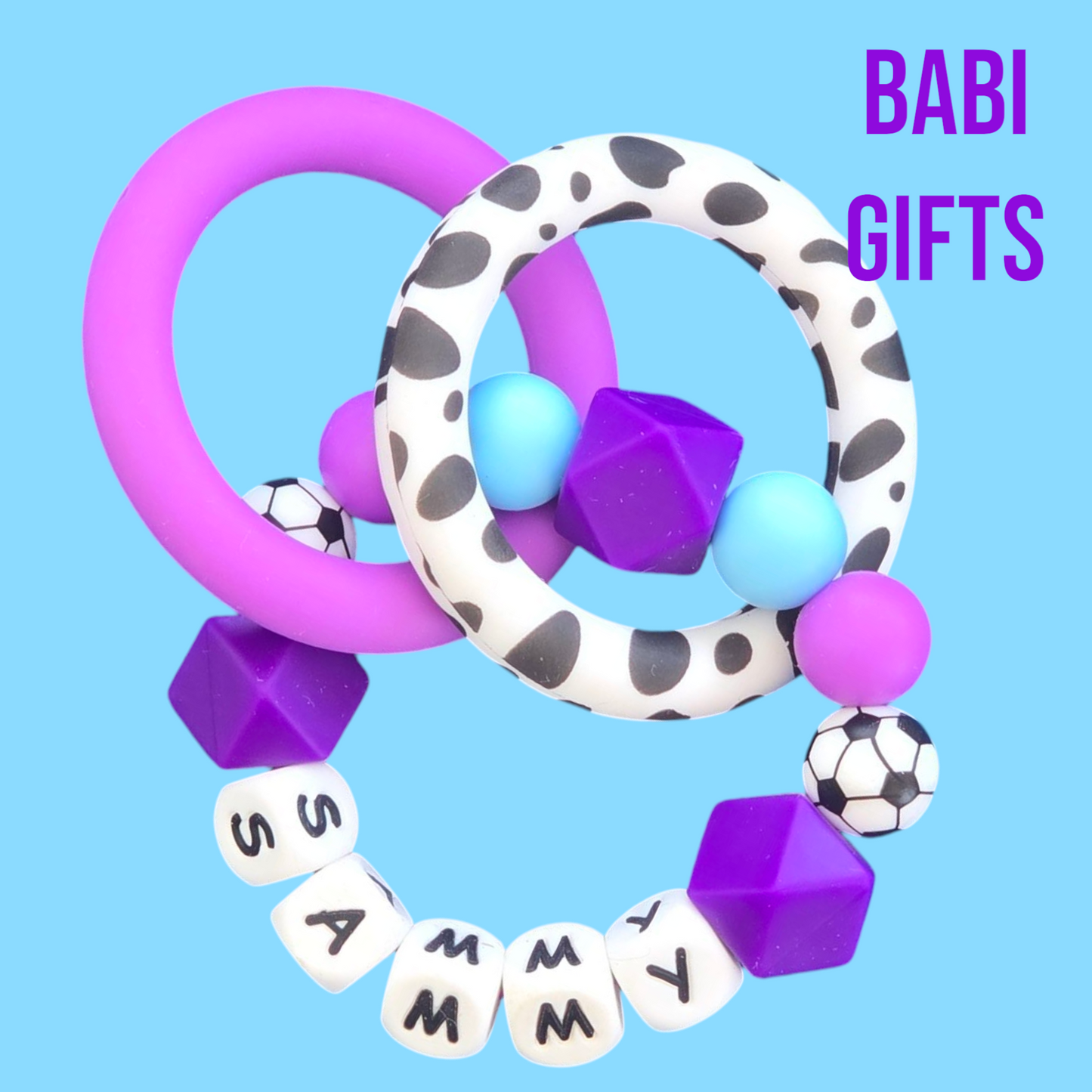 Football & Spots Personalised Dummy Clip & Teether Set | Babi Gifts UK