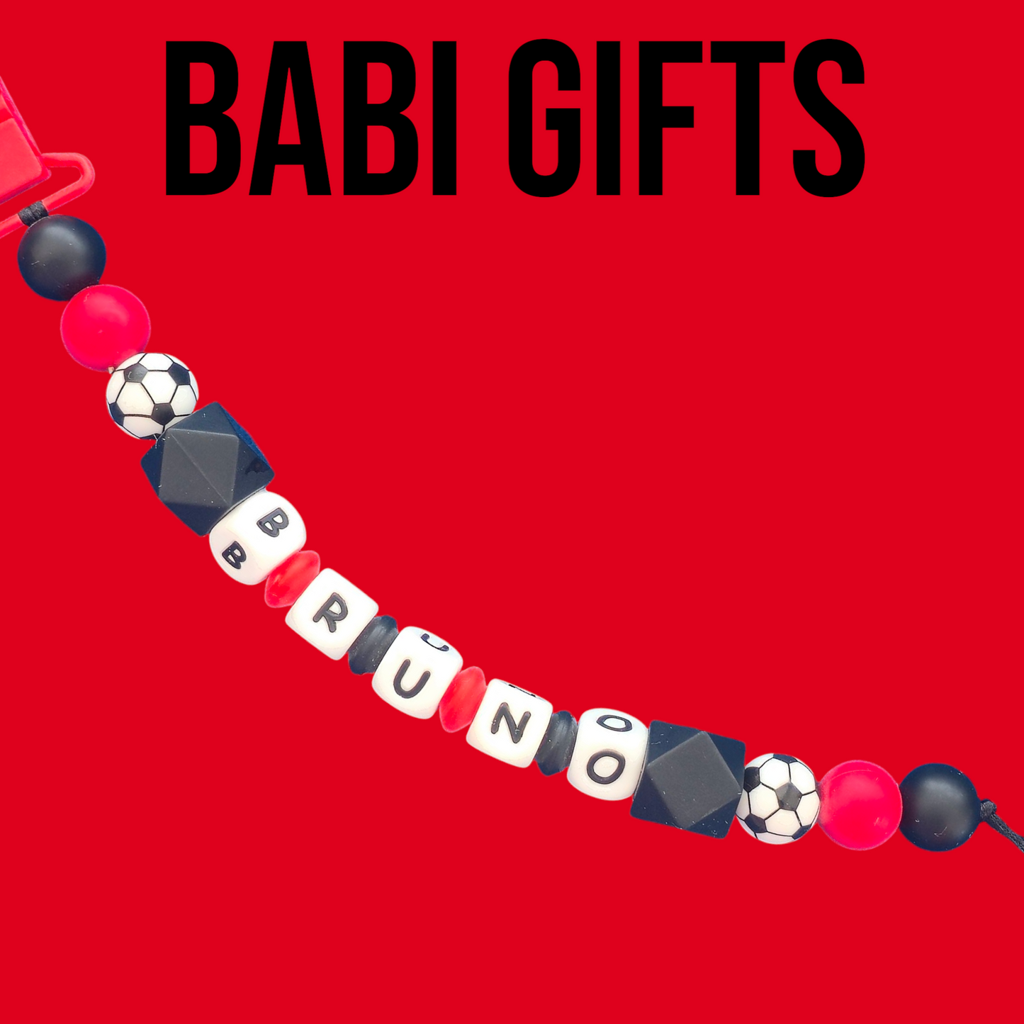 Football Red Devil Dummy Clip & Teether Set – Personalised