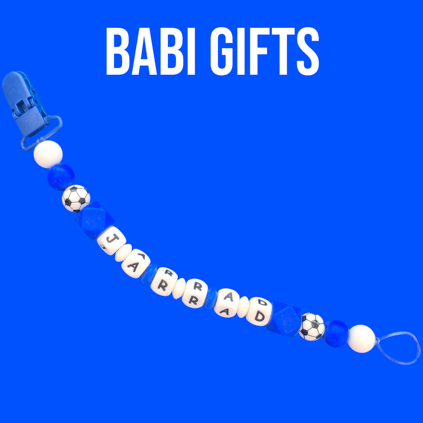 Royal Blue Football Dummy Clip & Teether Set – Personalised Chelsea/Everton Colours