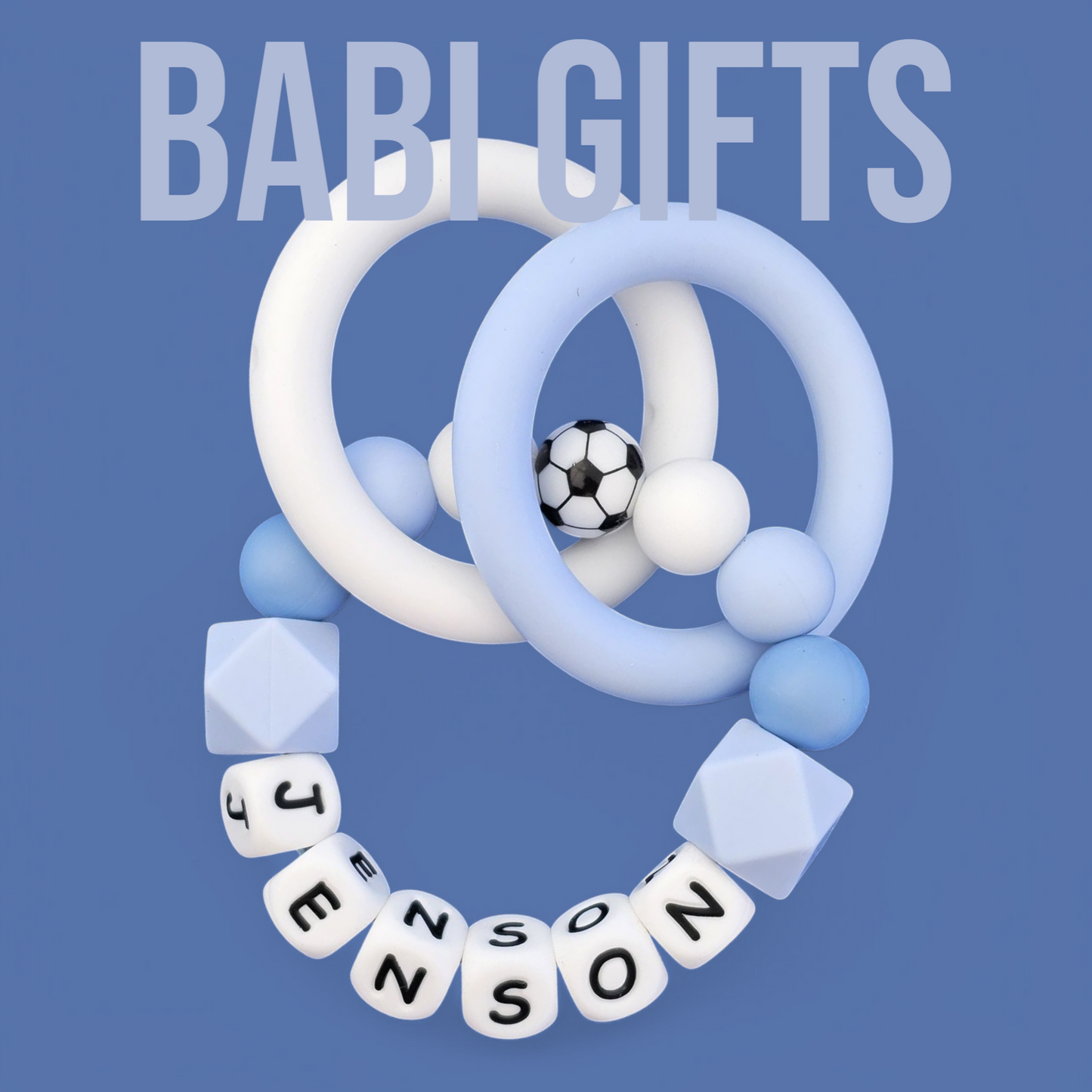 Football Dummy Clip – Blue Personalised Teether Set