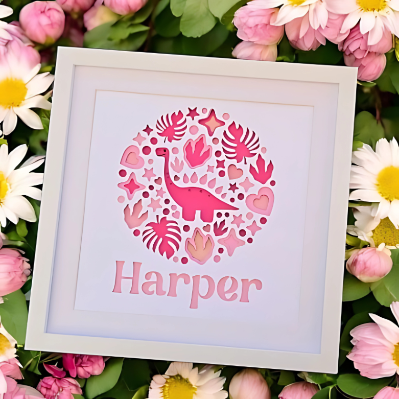 Personalised Dinosaur Nursery Frame – Available in Pink, Blue, Natural or Green