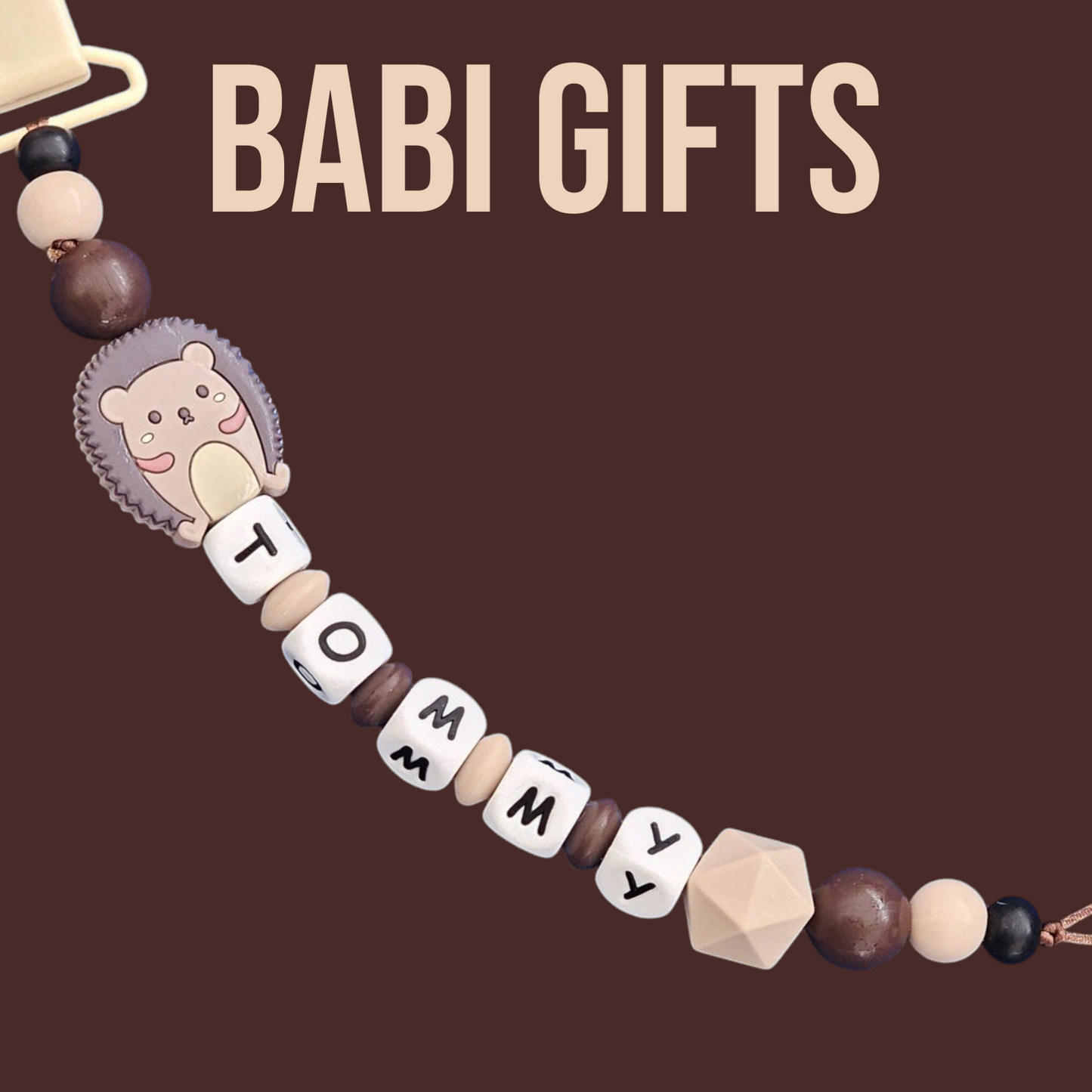 Hedgehog Dummy Clip & Teether – Personalised Woodland Gift