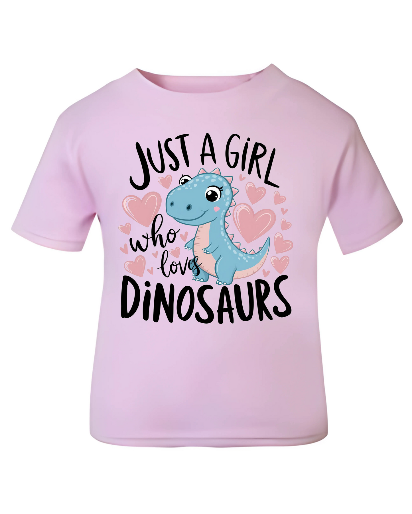 🦖 Just a Girl Who Loves Dinosaurs – Toddler & Kids Tee (1–6 Years) – Pink or White