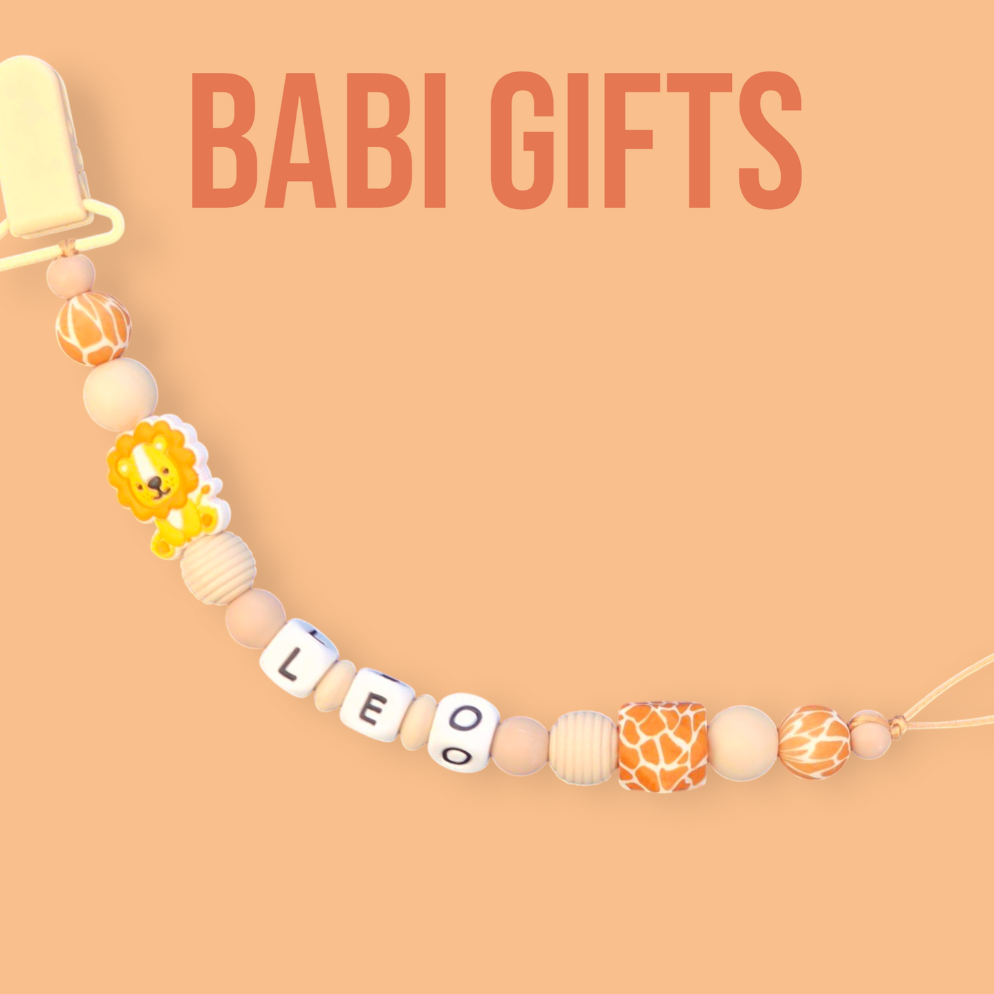 Safari Dummy Clip & Teether – Wild at Heart Personalised Set