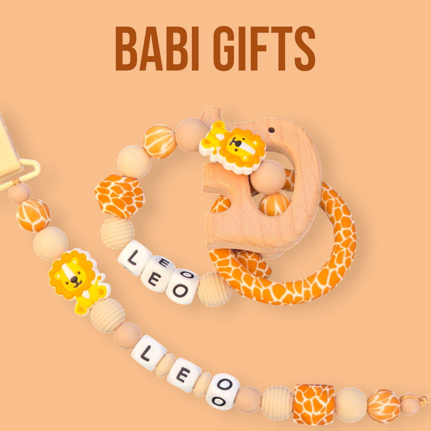 Safari Dummy Clip & Teether – Wild at Heart Personalised Set