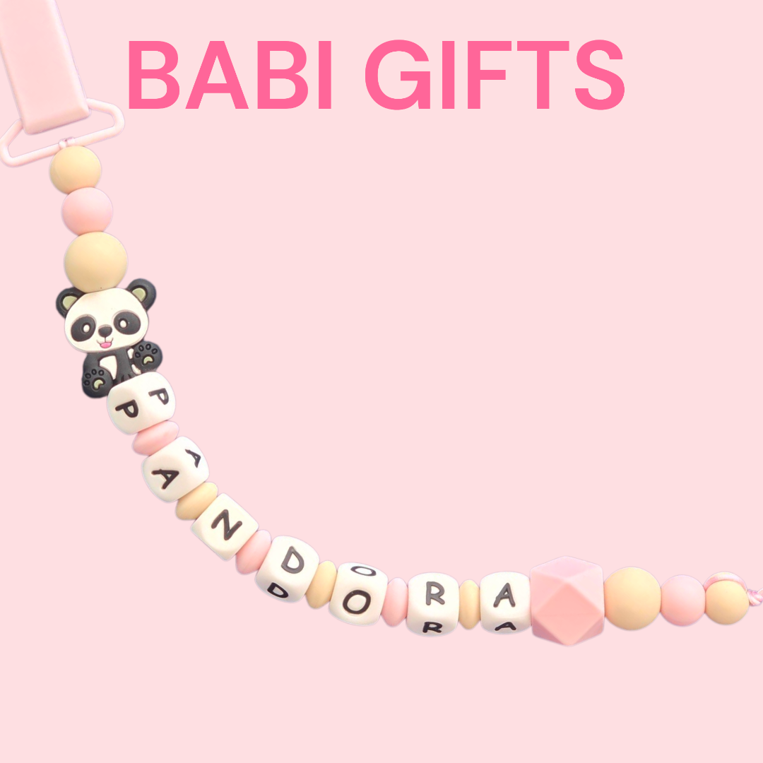 Pink Panda Dummy Clip and Teether Set – Personalised Baby Gift