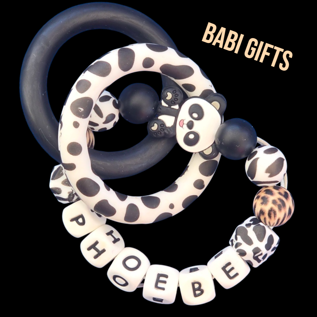 Panda Dummy Clip & Teether Set – Personalised Animal Print