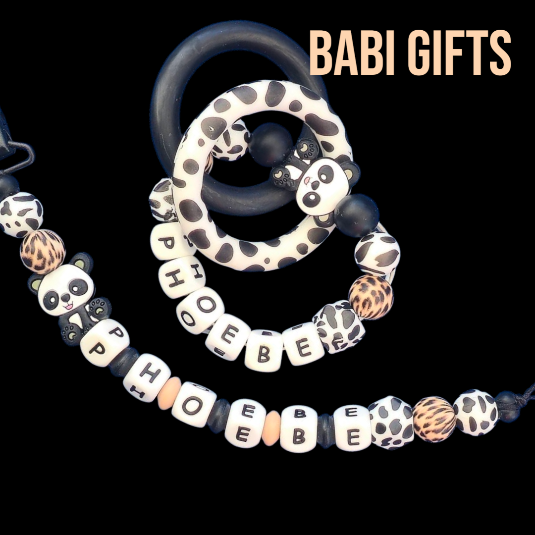 Panda Dummy Clip & Teether Set – Personalised Animal Print
