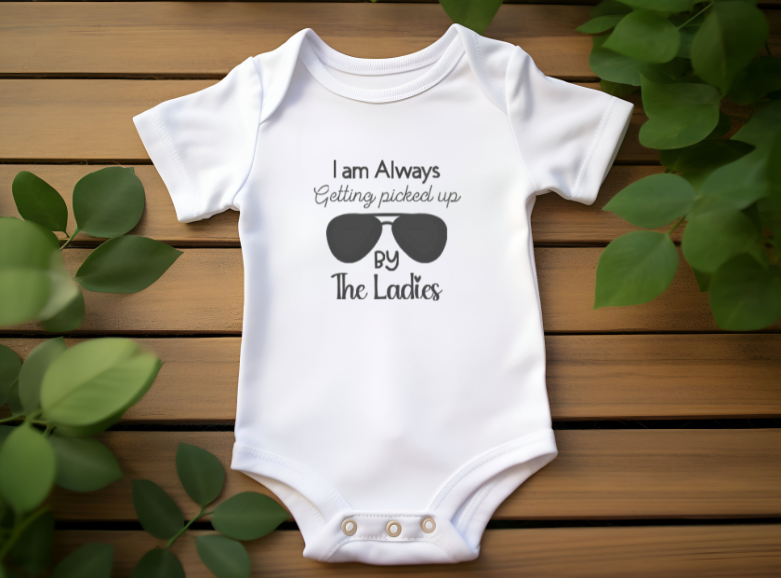 "Picked Up by the Ladies" Funny Baby Bodysuit