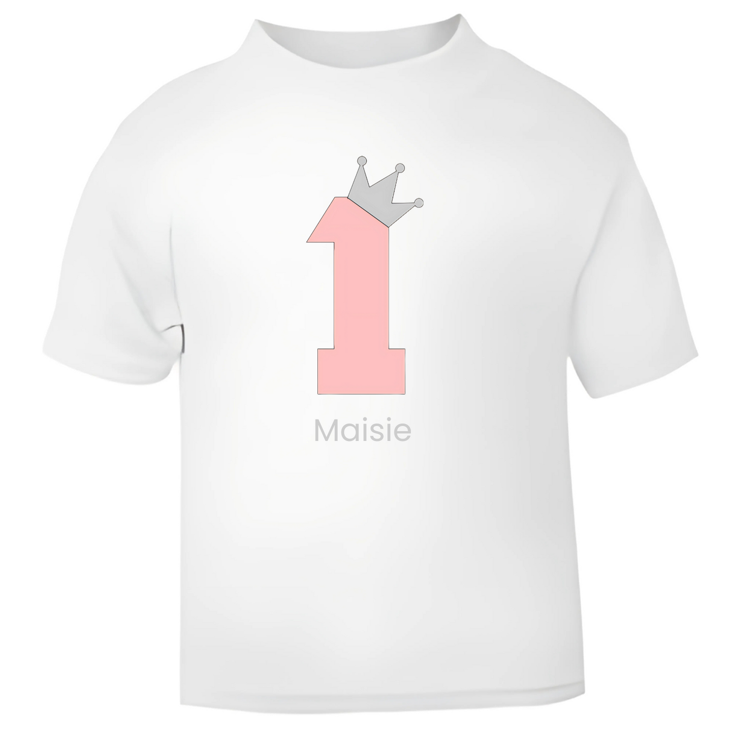 Pink Crown Birthday T-Shirt – Personalised with Name & Age