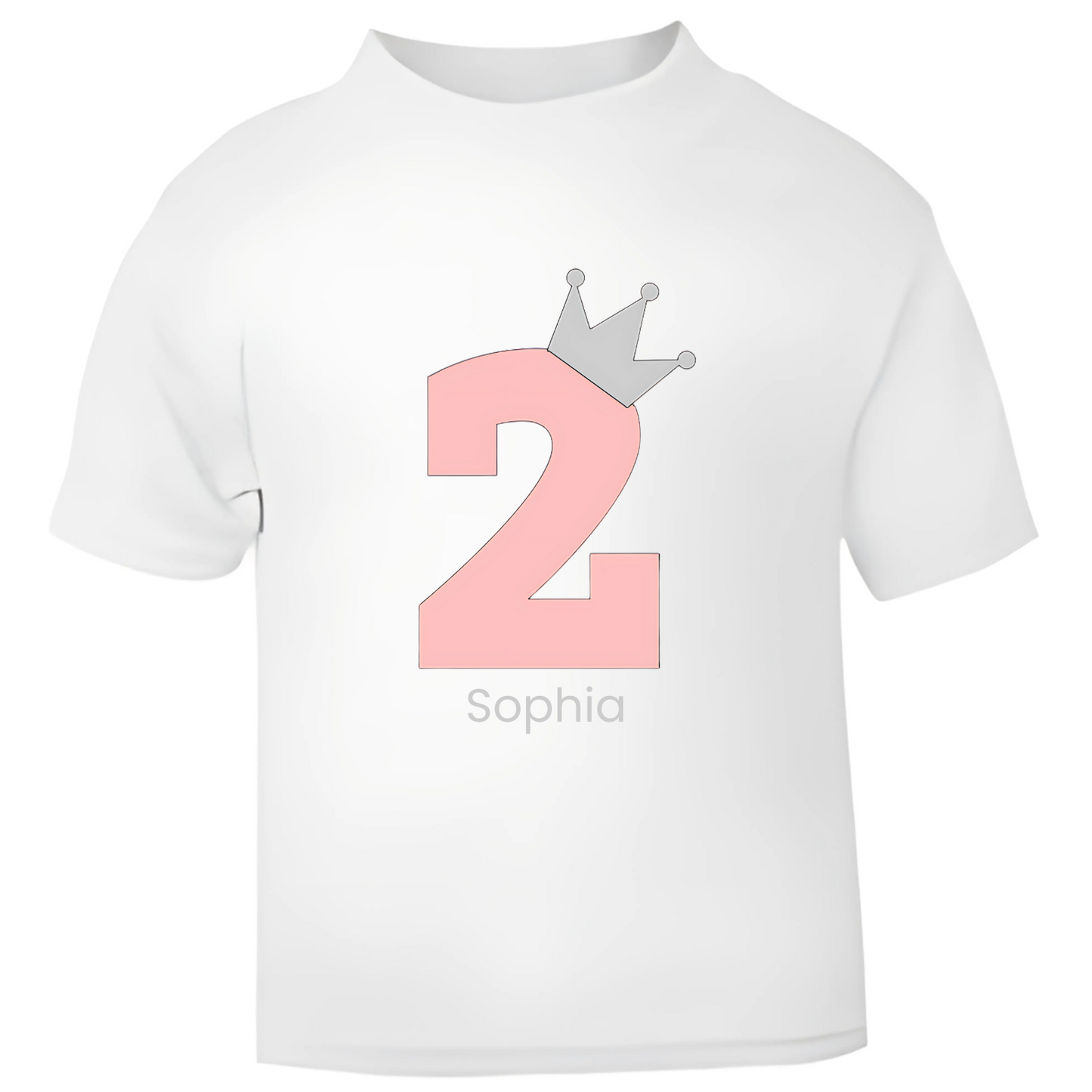 Pink Crown Birthday T-Shirt – Personalised with Name & Age
