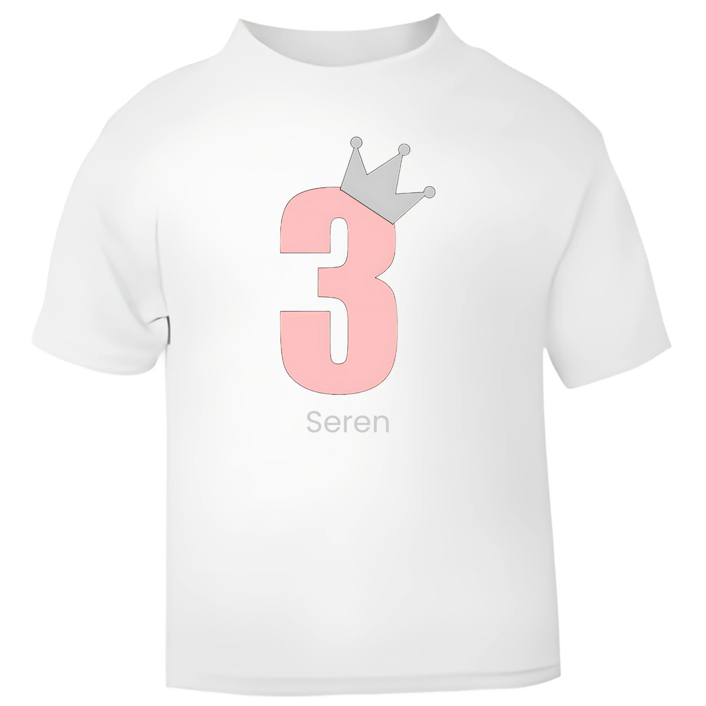 Pink Crown Birthday T-Shirt – Personalised with Name & Age