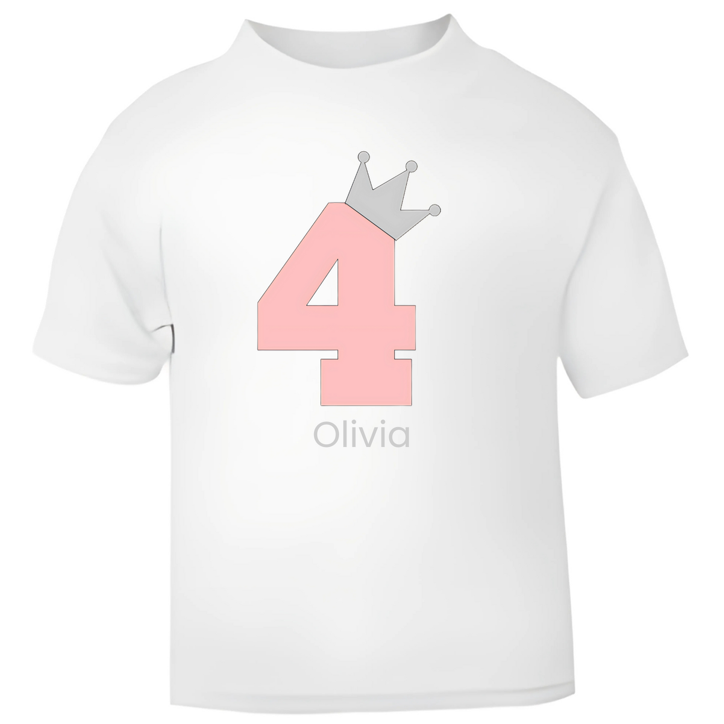Pink Crown Birthday T-Shirt – Personalised with Name & Age