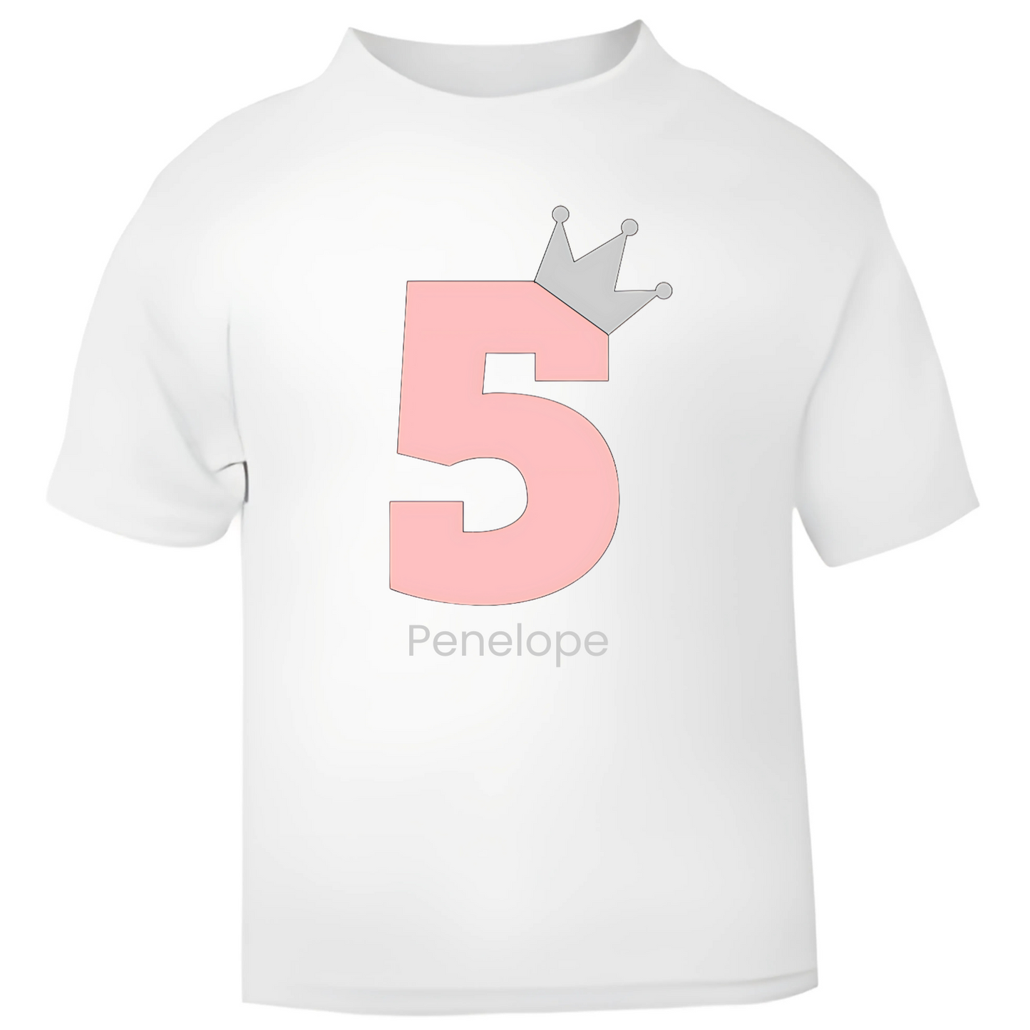 Pink Crown Birthday T-Shirt – Personalised with Name & Age