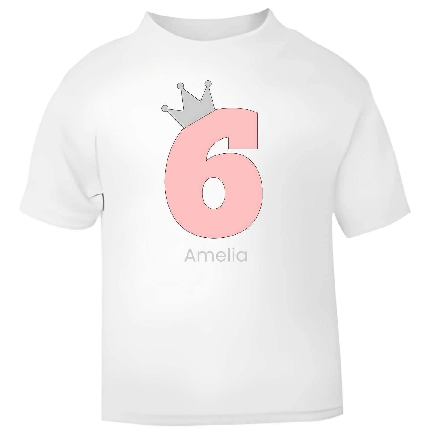 Pink Crown Birthday T-Shirt – Personalised with Name & Age